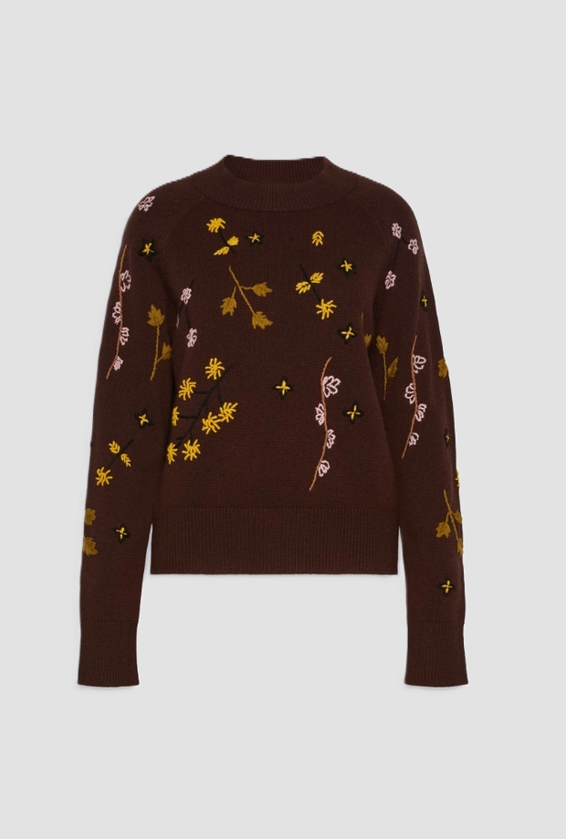 Maglia in lana con ricami donna marrone 