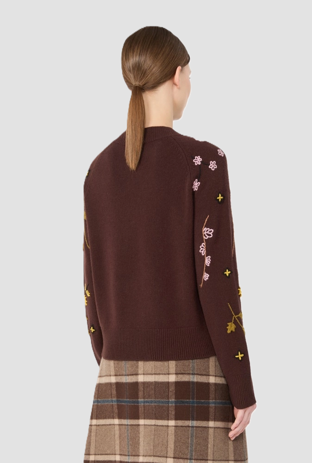 Maglia in lana con ricami donna marrone 