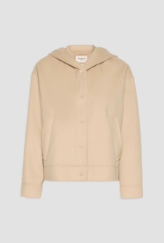 Giacca con cappuccio in lana donna sabbia 