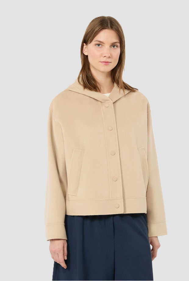 Giacca con cappuccio in lana donna sabbia 