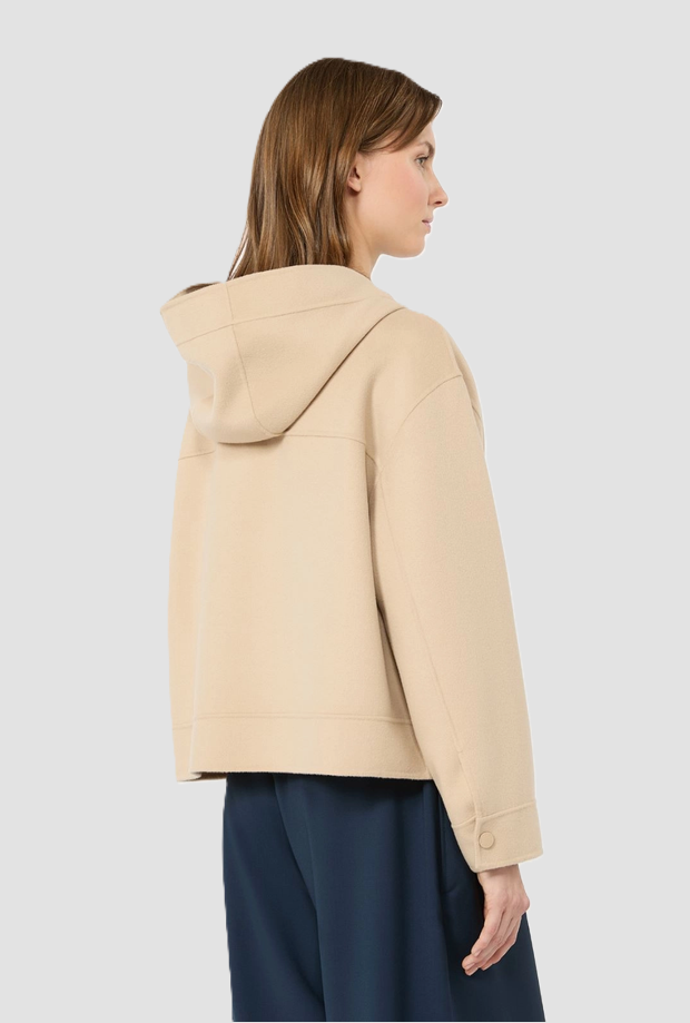 Giacca con cappuccio in lana donna sabbia 