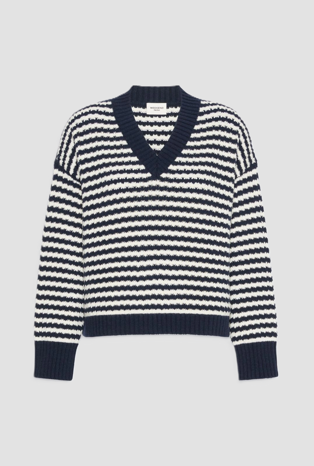 Maglia over a righe donna blu 