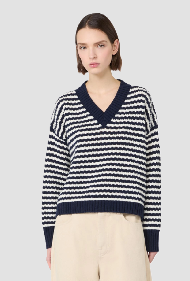 Maglia over a righe donna blu 