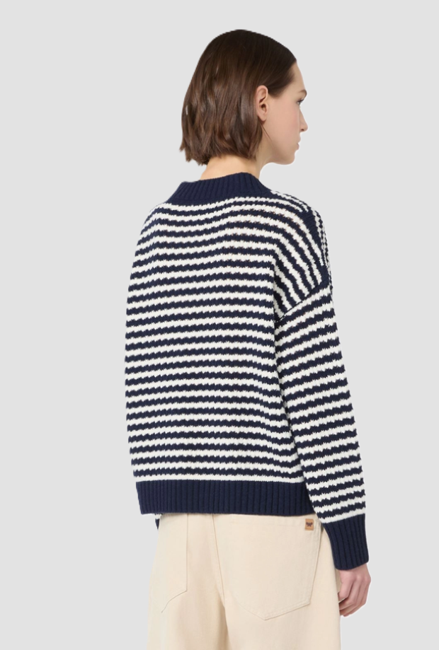 Maglia over a righe donna blu 