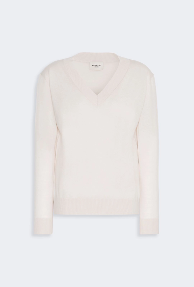 Maglia a V misto lana donna avorio 