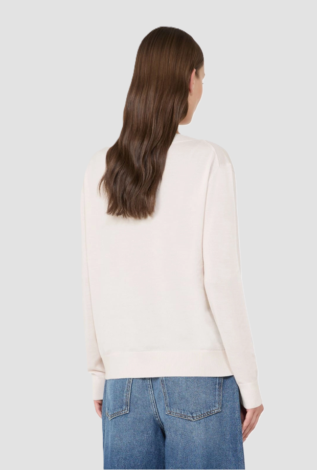Maglia a V misto lana donna avorio 