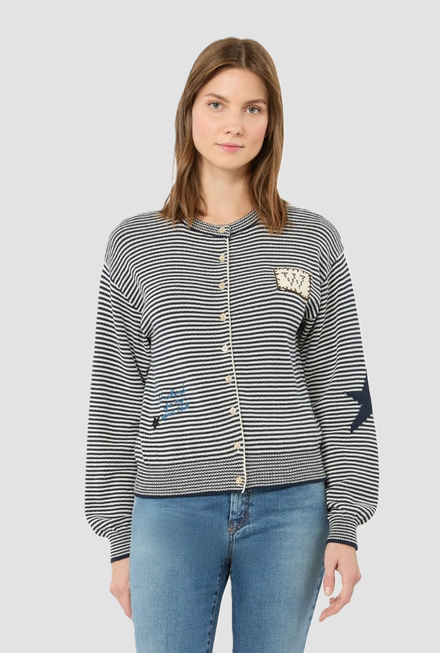 Cardigan a righe donna blu 