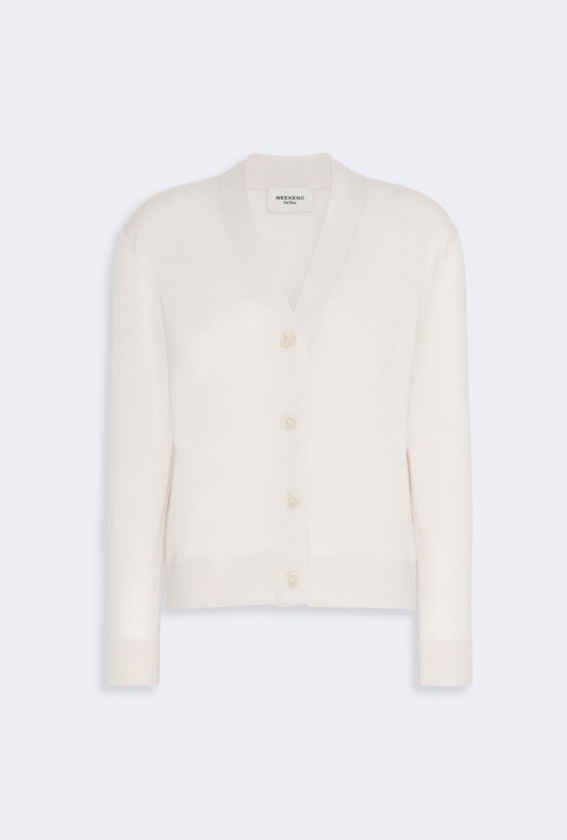 Cardigan a V misto lana donna avorio 