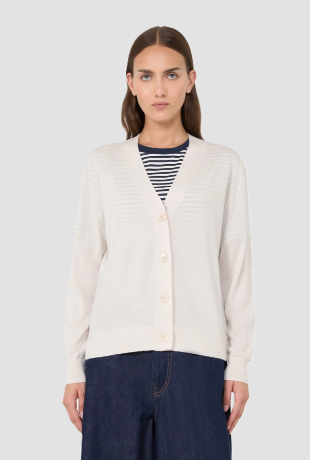 Cardigan a V misto lana donna avorio 