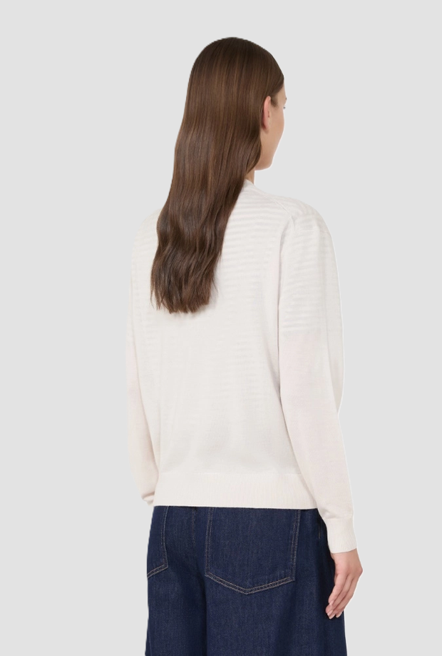 Cardigan a V misto lana donna avorio 
