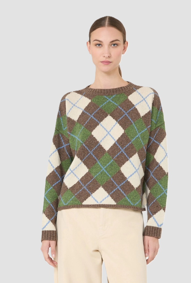 Maglione a rombi donna marron glacé 