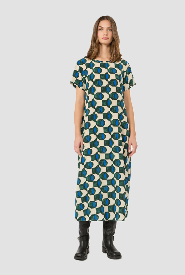 Abito stampato donna verde scuro 