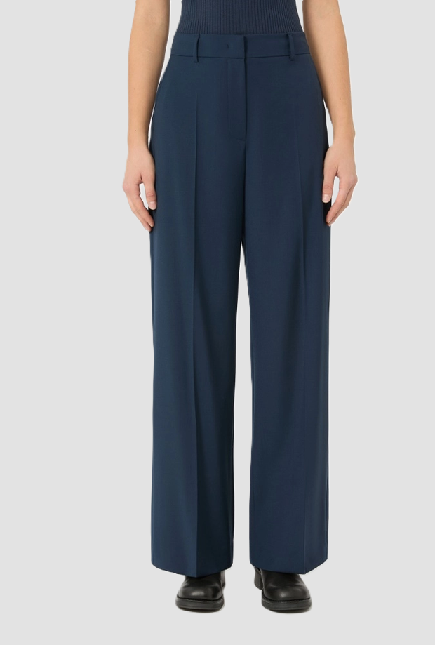 Pantalone a palazzo in lana donna blu 