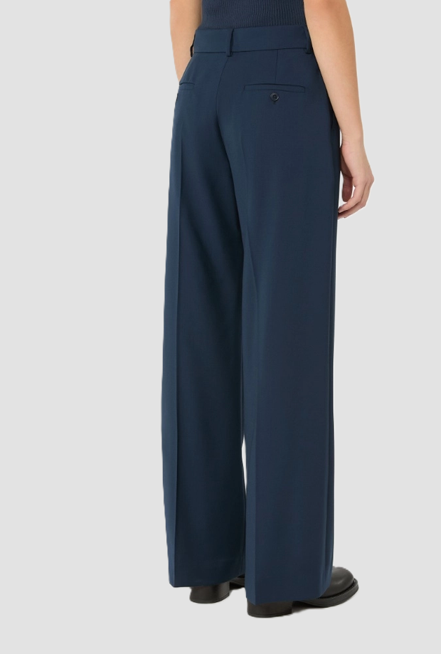Pantalone a palazzo in lana donna blu 