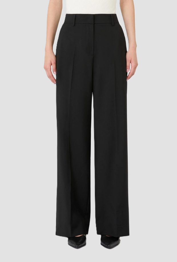 Pantalone a palazzo in lana donna nero 