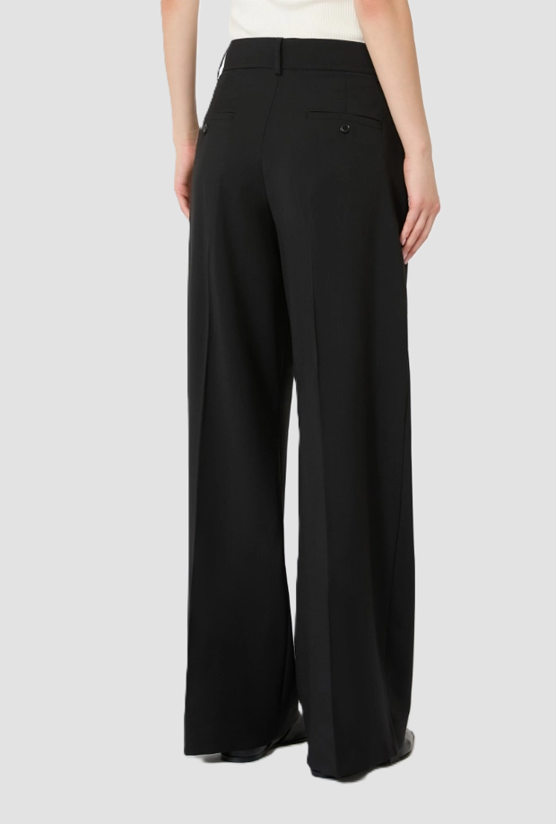 Pantalone a palazzo in lana donna nero 