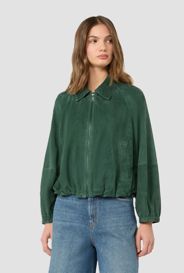Giacca in suede donna verde scuro 