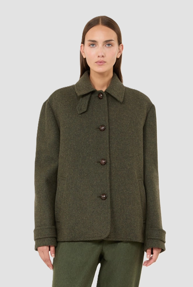 Cappotto corto in lana donna verde salvia 