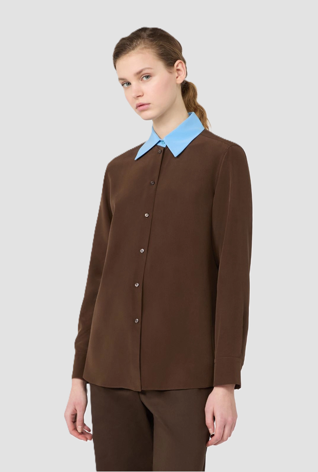 Camicia in Crêpe de Chine di Seta donna marrone 