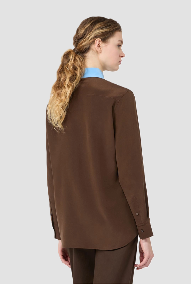 Camicia in Crêpe de Chine di Seta donna marrone 