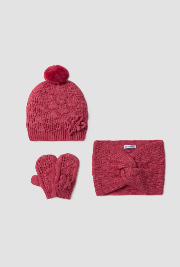 Set cappello, guanti e scaldacollo bambina lampone 