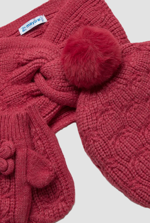 Set cappello, guanti e scaldacollo bambina lampone 