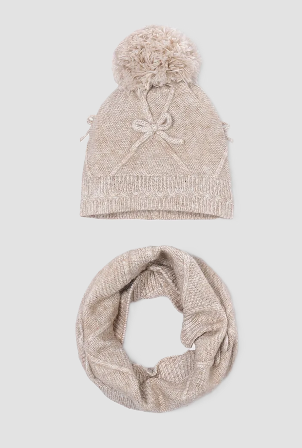 Set cappello e scaldacollo bambina beige 