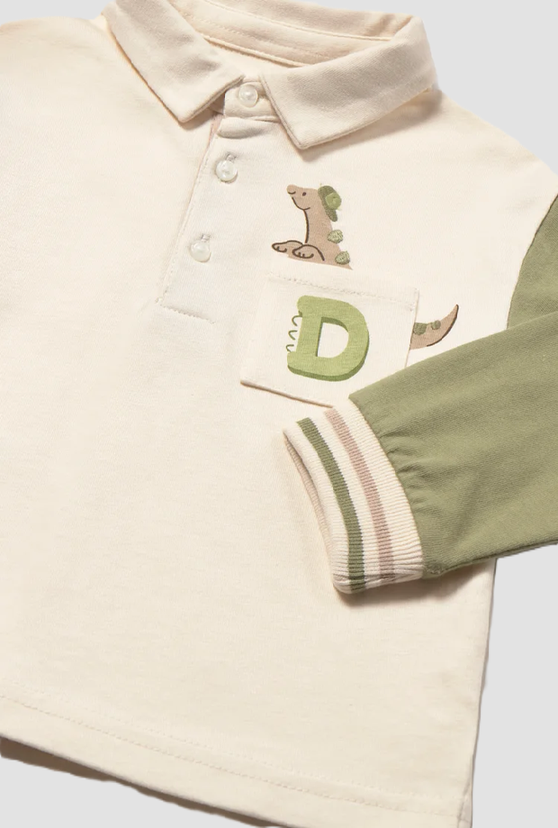 Polo con dinosauro bambino panna-alloro 