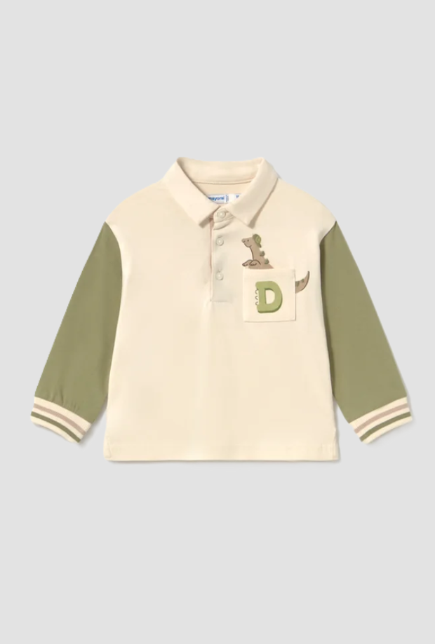 Polo con dinosauro bambino panna-alloro 