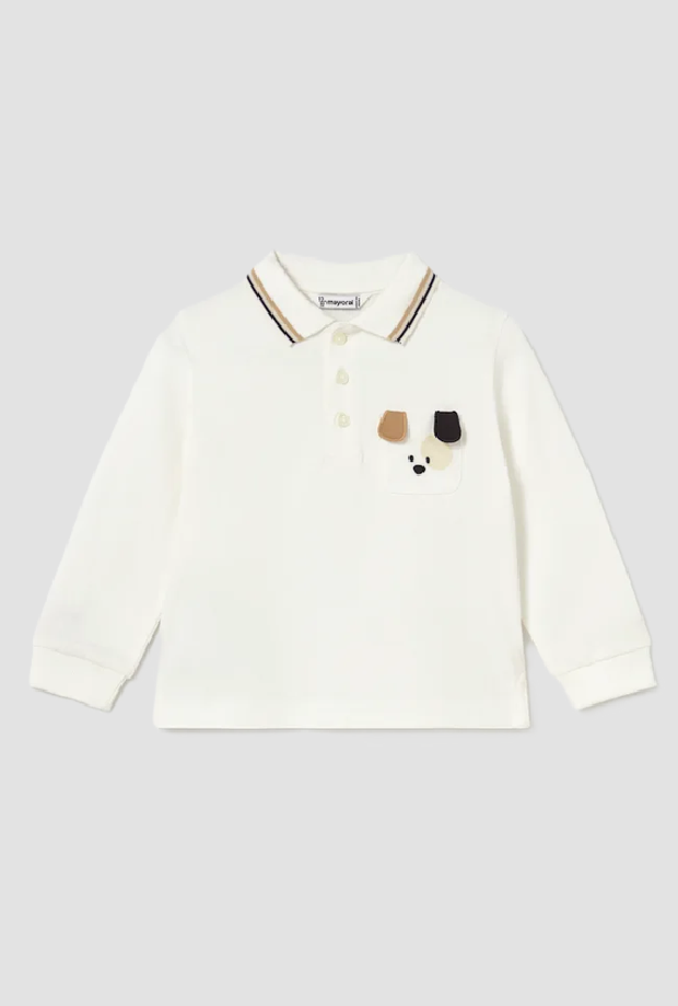 Polo con cagnolino da bambino panna 