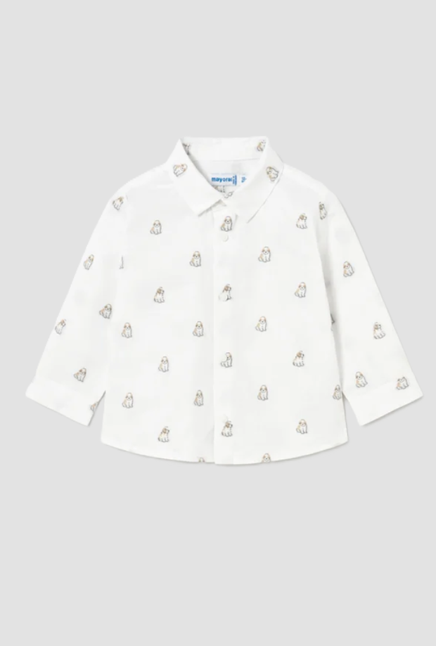 Camicia con motivo cagnolini da bambino bianco 