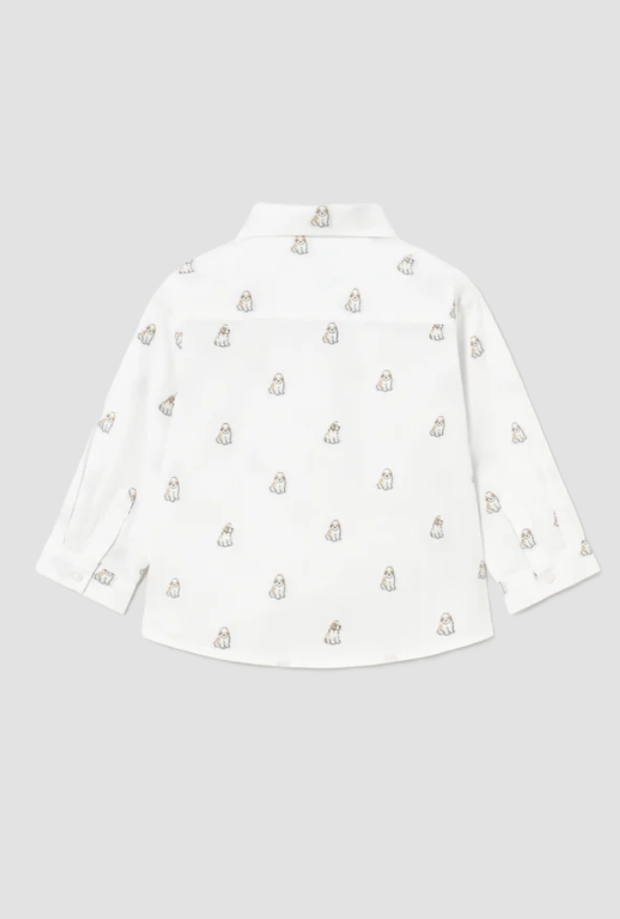 Camicia con motivo cagnolini da bambino bianco 