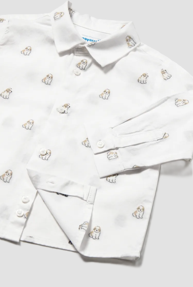 Camicia con motivo cagnolini da bambino bianco 