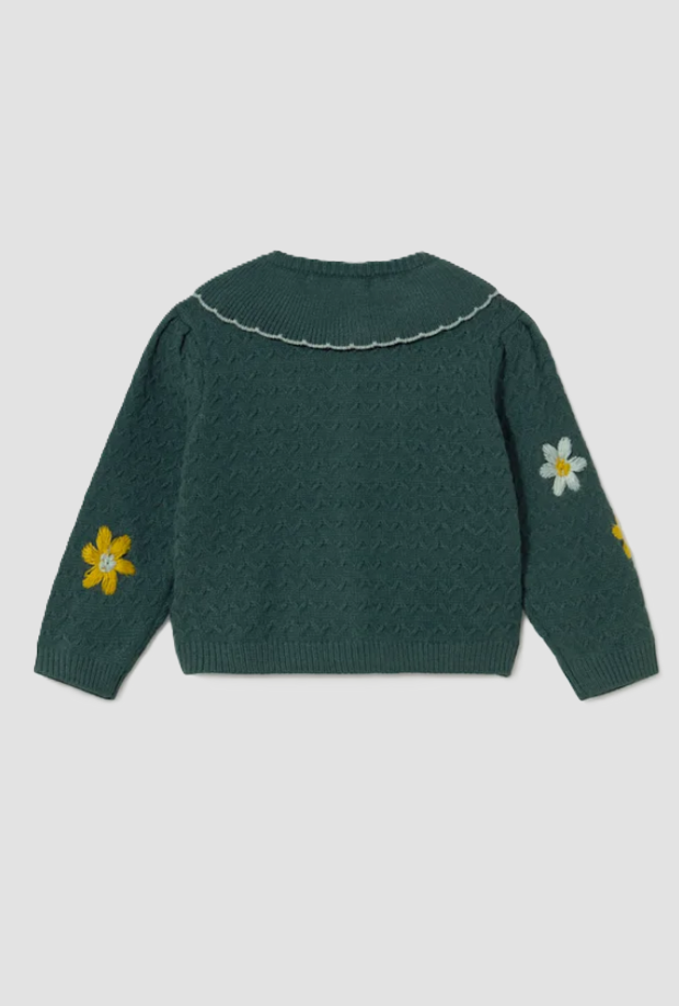 Cardigan con fiori ricamati bambina verde 
