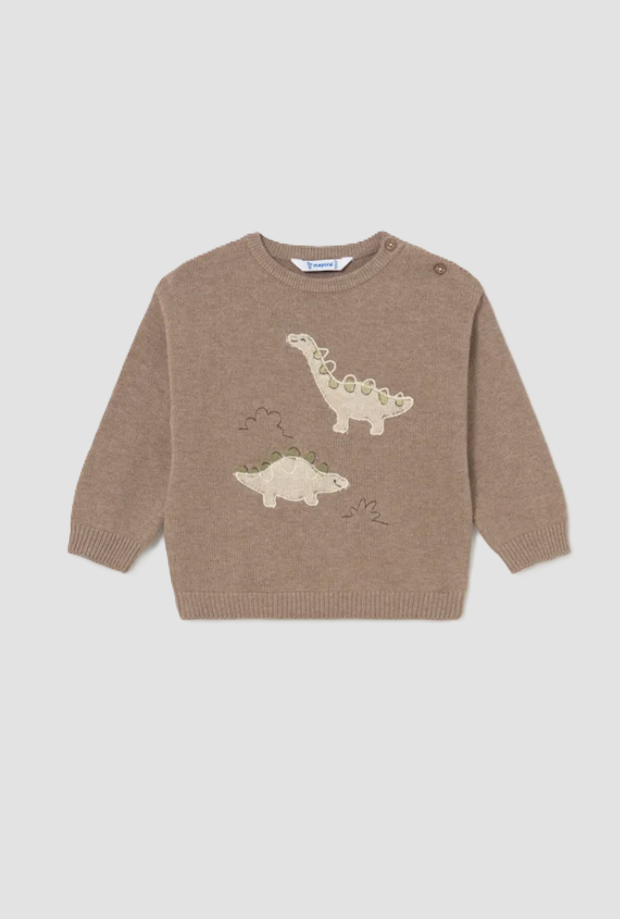 Maglione intarsi con dinosauri bambino marrone 