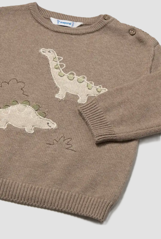 Maglione intarsi con dinosauri bambino marrone 