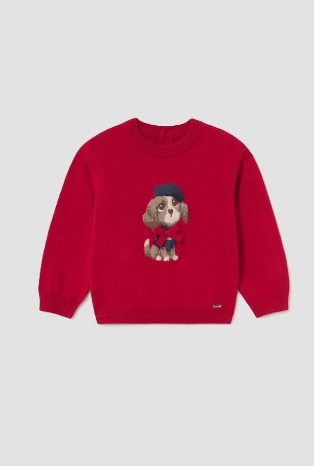 Maglione con cagnolina da bambina rosso 