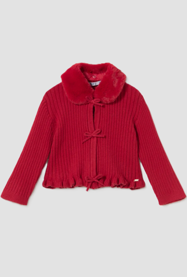 Cardigan con colletto pelliccia bambina rosso 