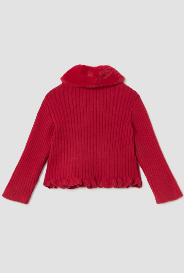 Cardigan con colletto pelliccia bambina rosso 