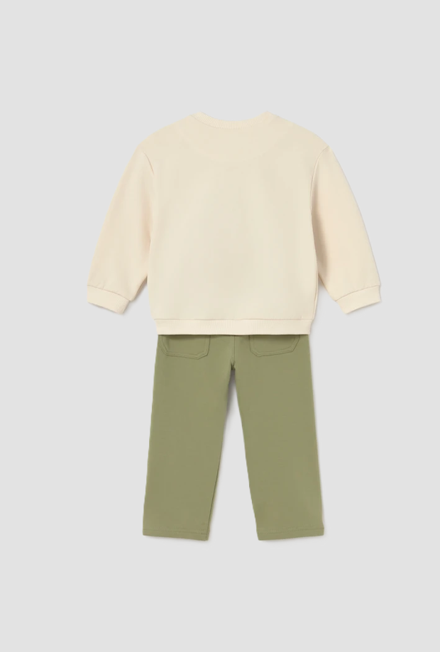 Completo pantalone e felpa bambino panna-verde 