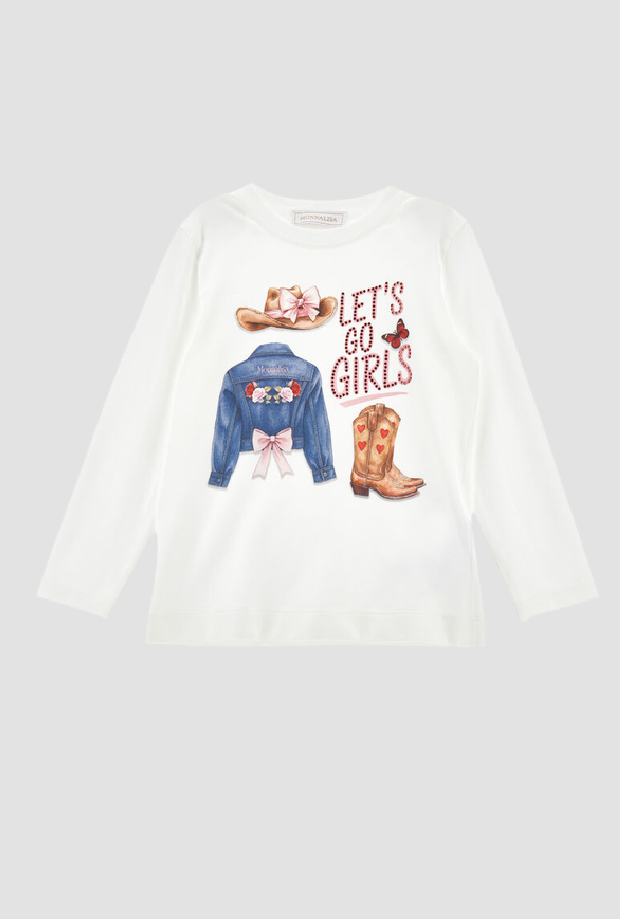 T-shirt cowgirl bambina panna 