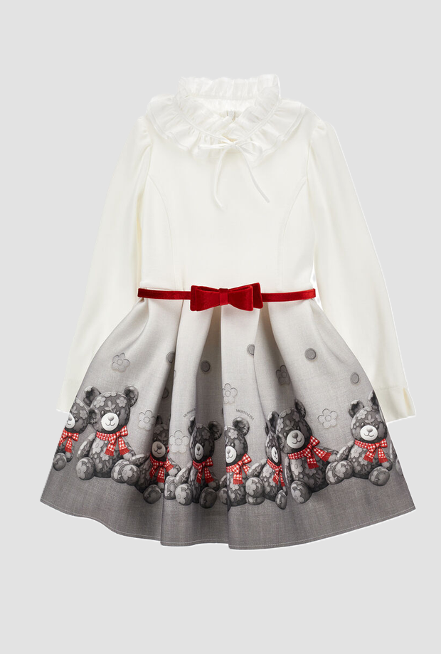 Abito con colletto volant e orsetti bambina grigio 