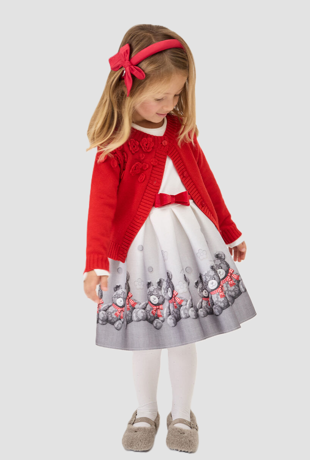 Abito con colletto volant e orsetti bambina grigio 