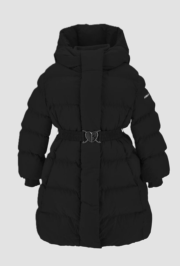 Piumino con cappuccio e cintura bambina nero 