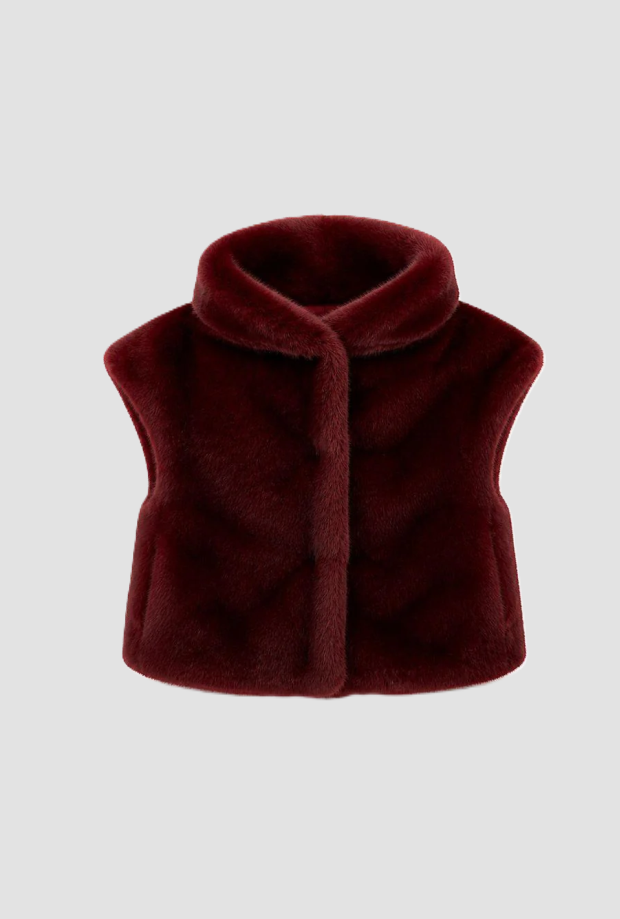 Gilet con cappuccio in ecopelliccia bambina susina 