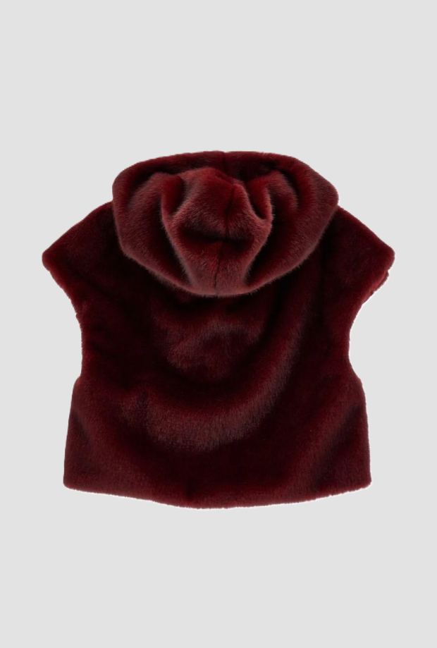 Gilet con cappuccio in ecopelliccia bambina susina 