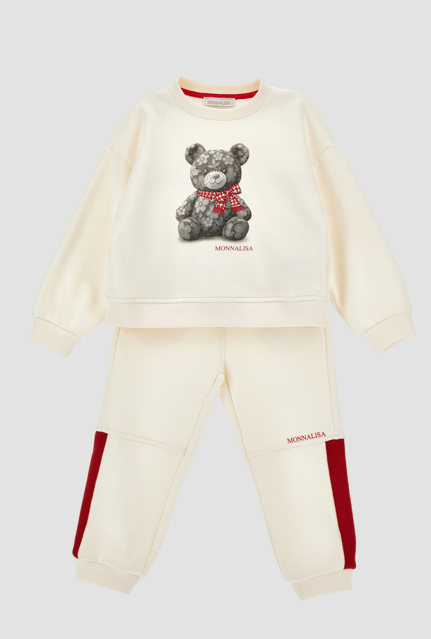 Completo con orsetto e fiocco bambina panna 