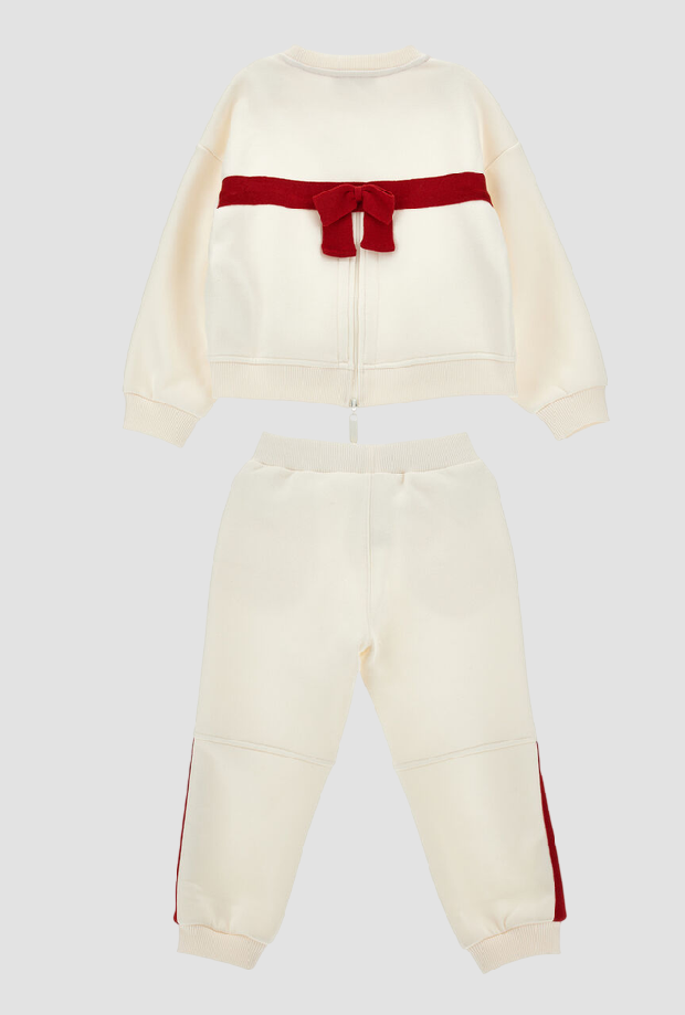 Completo con orsetto e fiocco bambina panna 