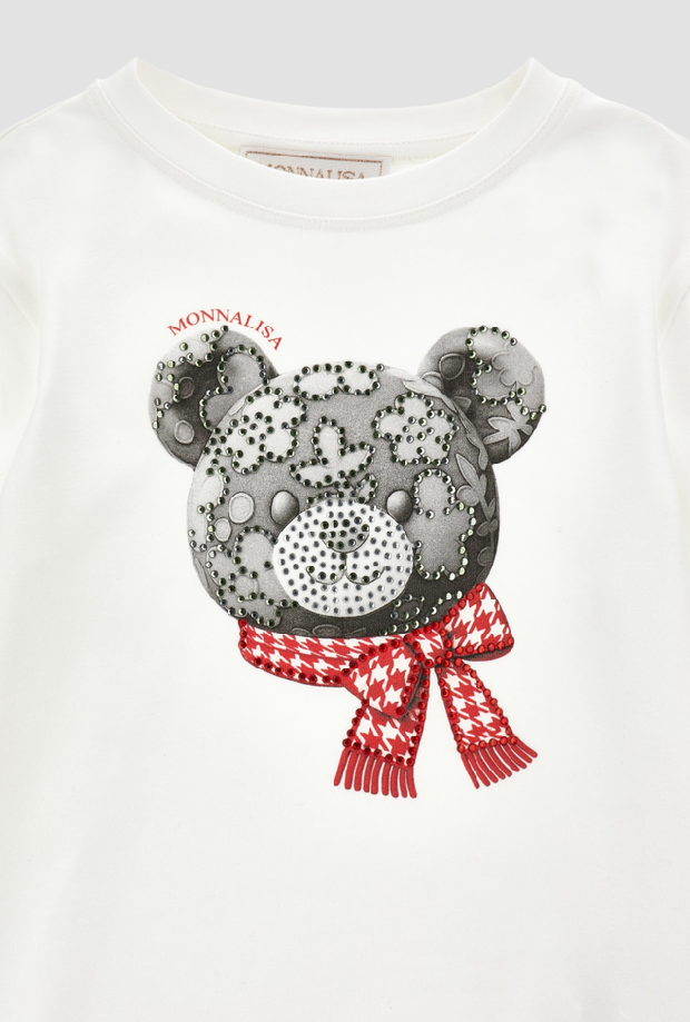 T-shirt con orso bambina panna 