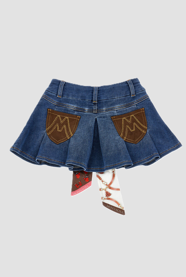 Gonna in denim con foulard bambina blu 